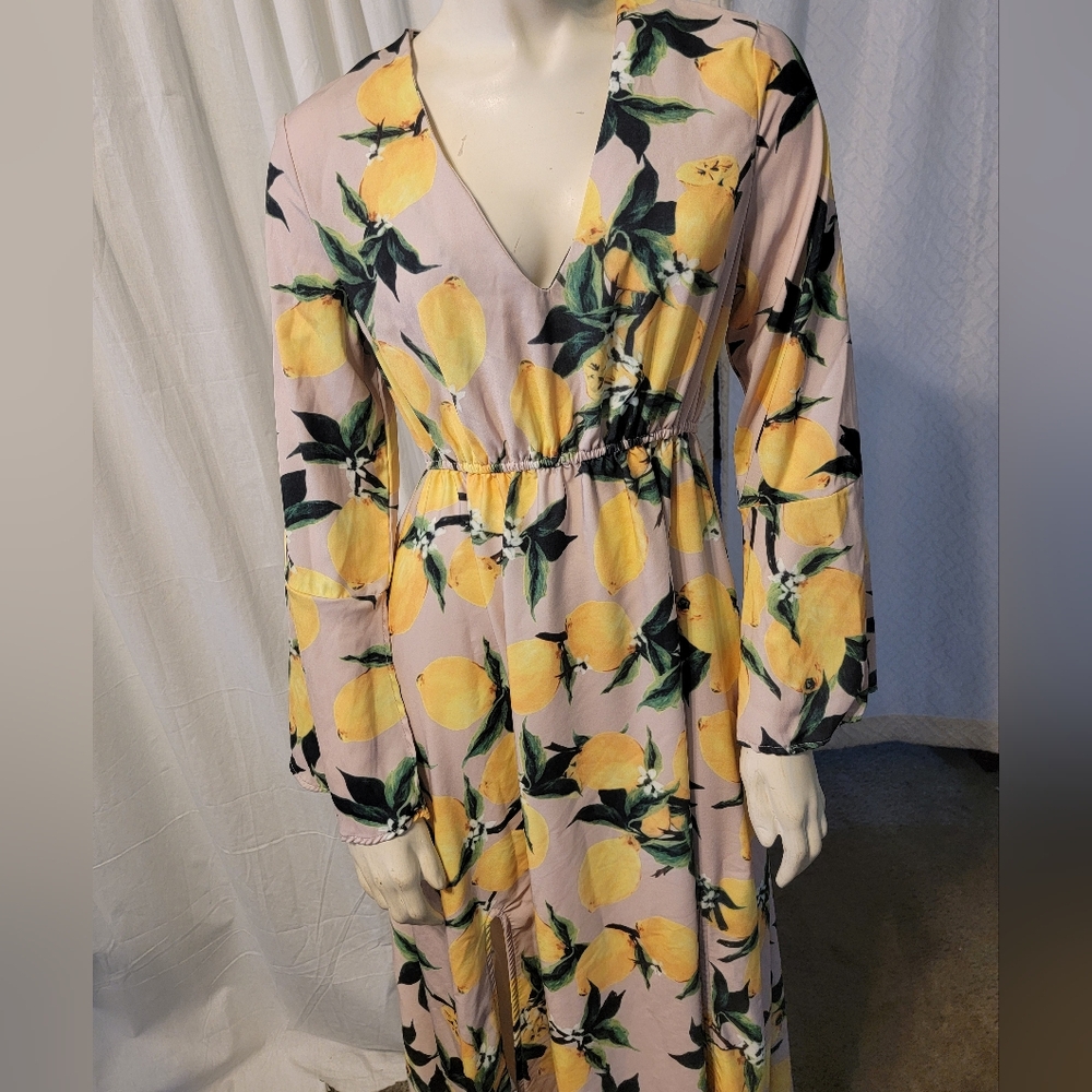 Coquette Girl Lemon Print Belle Sleeve Maxi Dress Whimsical - Picture 10 of 14